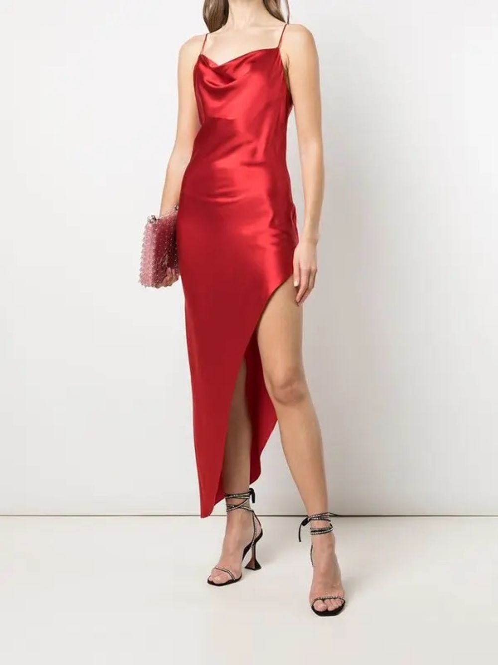 Fleur du Mal Silk Cowl Neck Asymmetric Slip Dress w/ High Slit, Size Medium
